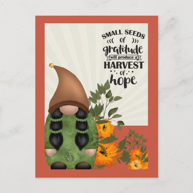 Postal Gnomo de gratitud de cosecha de otoño (Anverso)
