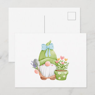 Postal Gnomo de jardín de verano adorable con flores