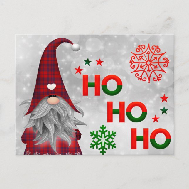 Postal Gnomo de Navidad dice Ho Ho Ho (Anverso)