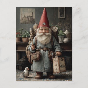 Postal Gnomo de Navidad Viajero Antiguo