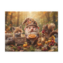 Gnomo de otoño con animales y pastel de Acción de