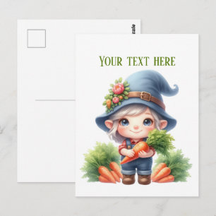 Postal gnomo genial granjero de zanahorias personalizable