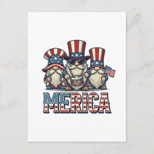 Postal Gnomo Patriótico Merica Diseño Vectorial Vintage_1
