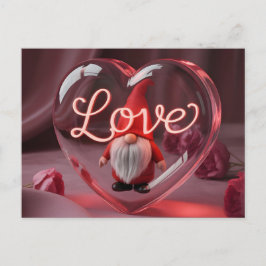 Postal Gnomo romántico en exhibición de corazón con "Amor