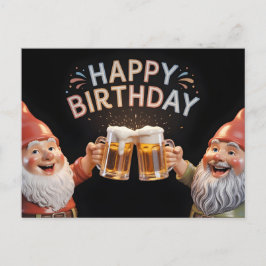 Postal Gnomos de "Feliz Cumpleaños" Brindando con Jarras 