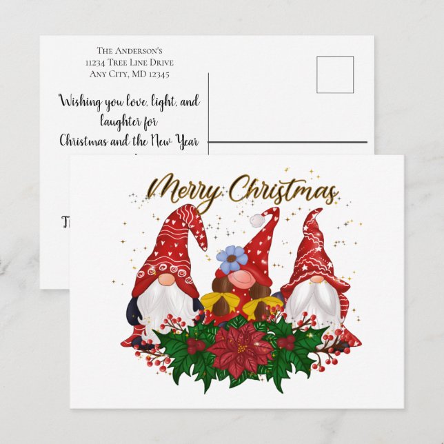 Postal Gnomos de Navidad Poinsettia Navidad Moderna (Anverso / Reverso)
