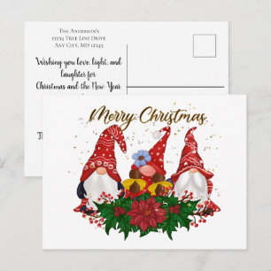Postal Gnomos de Navidad Poinsettia Navidad Moderno