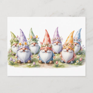Postal Gnomos de primavera en una pradera