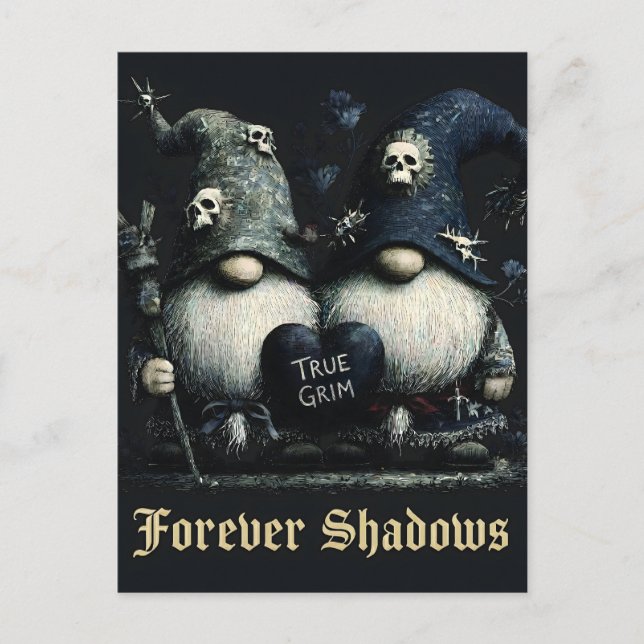 Postal Gnomos Góticos "True Grim" con "Forever Shadows" (Anverso)