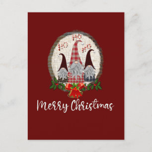 Postal Gnomos Navideños Alegres Rojo, Rústico, Cuadros, M