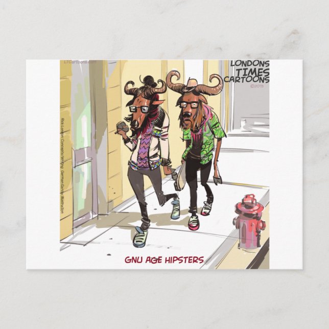 Postal Gnu Edad Hipsters Rick Londres Divertido (Anverso)
