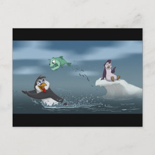 Postal "Go Fish" Pingüino con fondo