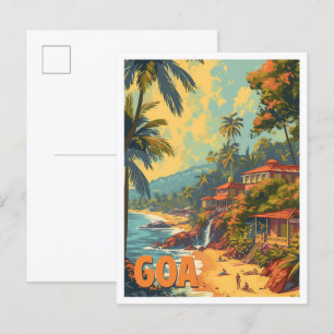 Postal Goa Beach India Ilustracion de viajes artísticos
