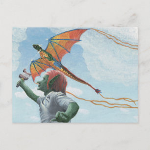 Postal Goblin Flying Rainbow Dragon Fantasía Art Postcard