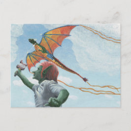 Postal Goblin Flying Rainbow Dragon Fantasía Art Postcard