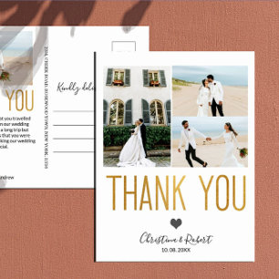 Postal Gold Bold Gracias Personalizado Boda de fotos Grac