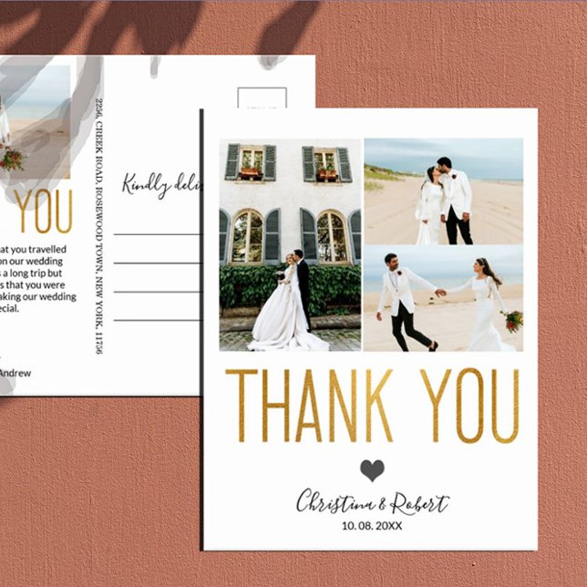 Postal Gold Bold Gracias Personalizado Boda de fotos Grac (Subido por el creador)