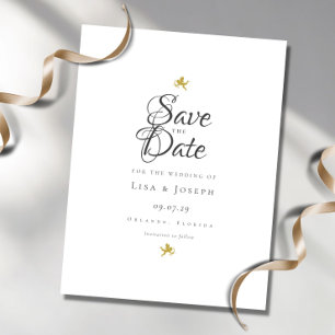 Postal Gold Cupids Elegante Escritura Guardar la Fecha