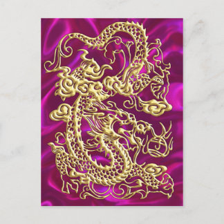Postal Gold Dragon Magenta Satin Lush Gold Card