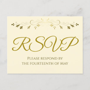 Postal Gold Filigree Border Elegant Cream Wedding RSVP
