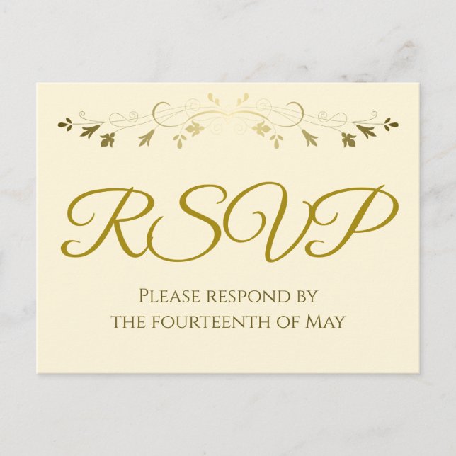 Postal Gold Filigree Border Elegant Cream Wedding RSVP (Anverso)