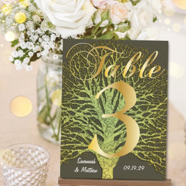Postal Gold Green Swirly Tree Table Number 3 (Subido por el creador)