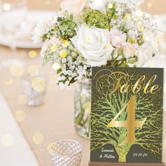 Postal Gold Green Swirly Tree Table Number 4 (Subido por el creador)