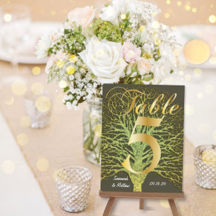 Postal Gold Green Swirly Tree Table Number 5