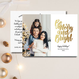 Postal Gold Merry y Bright Happy Holidays Family Photo