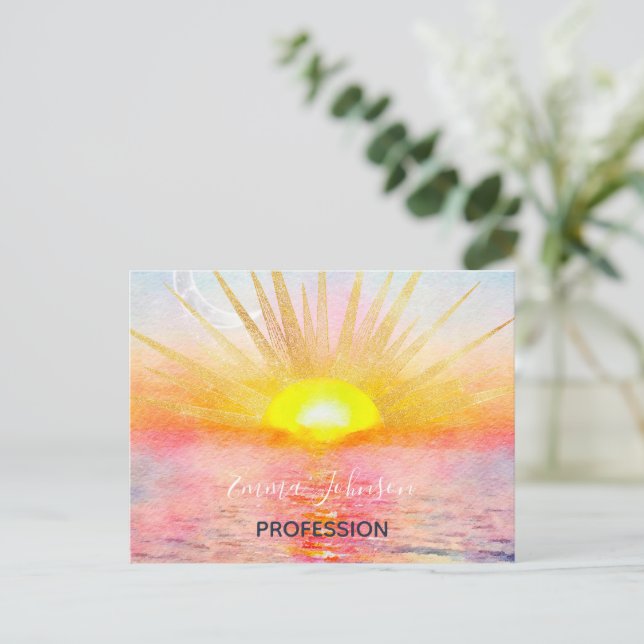 Postal Gold Sunset Sun Mandala Watercolor Sea (Anverso de pie)
