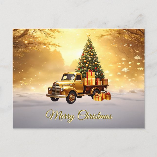 Postal Gold Truck Christmas Tree Holiday Postcard (Anverso)