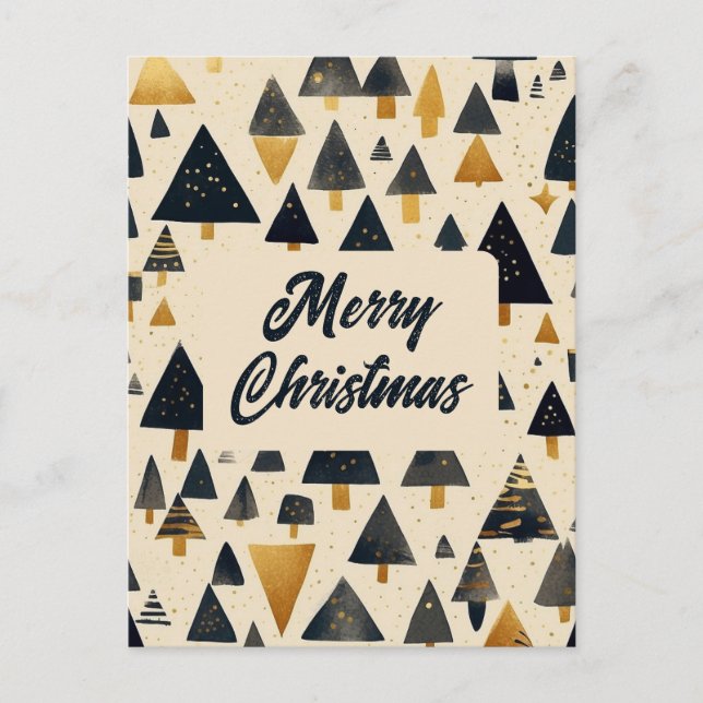 Postal Golden Black Holiday Tree Feliz Navidad (Anverso)