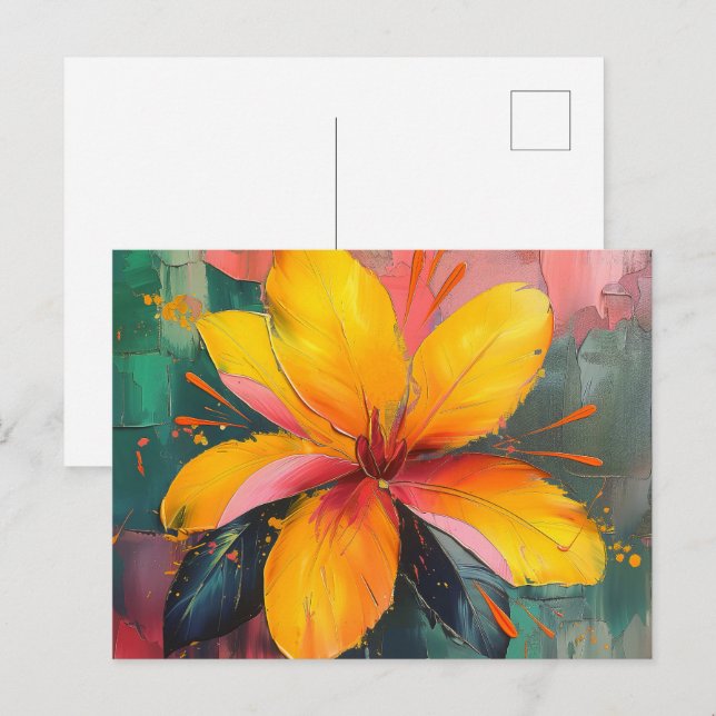 Postal Golden Bloom – Vibrant Abstract Floral Expression (Anverso / Reverso)