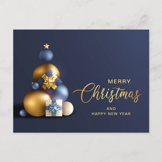 Postal Golden Blue Christmas Ornament Corporate Greeting (Anverso)