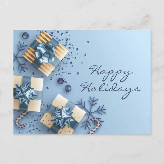 Postal Golden Blue Christmas Ornament Corporate Greeting (Anverso)