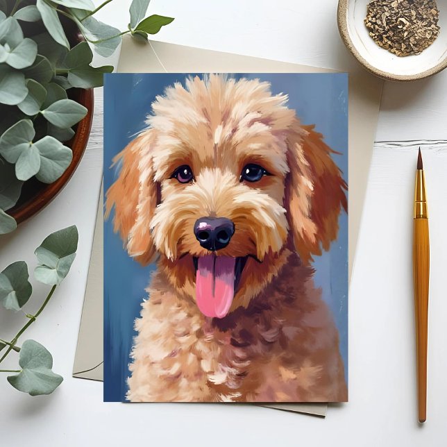 Postal Golden Doodle | Dog Watercolor Painting Pet (Subido por el creador)