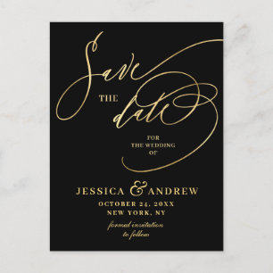 Postal Golden Elegant Calligraphy Wedding Save the Date