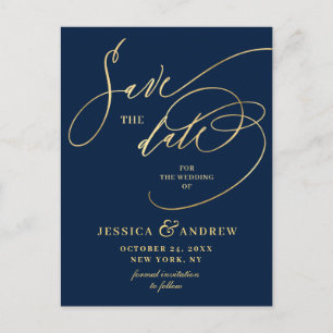 Postal Golden Elegant Calligraphy Wedding Save the Date