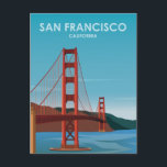 Postal Golden Gate Bridge San Francisco Vintage Travel<br><div class="desc">Ilustracion de afiches de viajes Retro San Francisco California que cuenta con una vista diurna del puente Golden Gate. Este diseño vintage traerá recuerdos de afiches clásicos de viajes de una época pasada.</div>