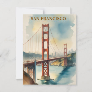 Postal Golden Gate Bridge Watercolor San Francisco