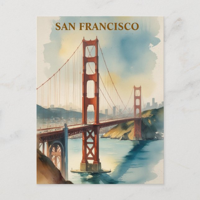 Postal Golden Gate Bridge Watercolor San Francisco (Anverso)