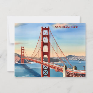 Postal Golden Gate Bridge Watercolor San Francisco