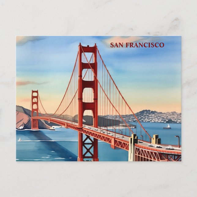 Postal Golden Gate Bridge Watercolor San Francisco (Anverso)