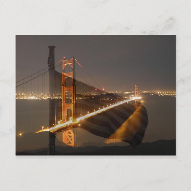 Postal Golden Gate Bridge y la bandera de los Estados Uni (Anverso)