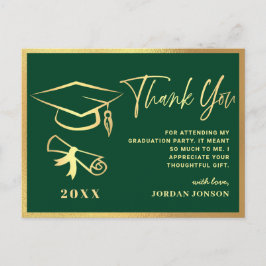 Postal Golden Green Modern Graduation Party Gracias
