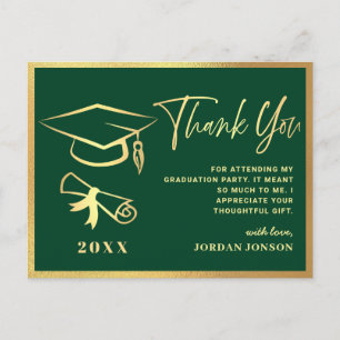 Postal Golden Green Modern Graduation Party Gracias