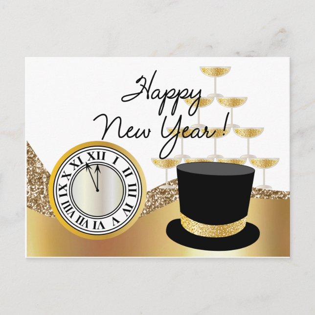 Postal Golden Happy New Year  Postcard (Anverso)