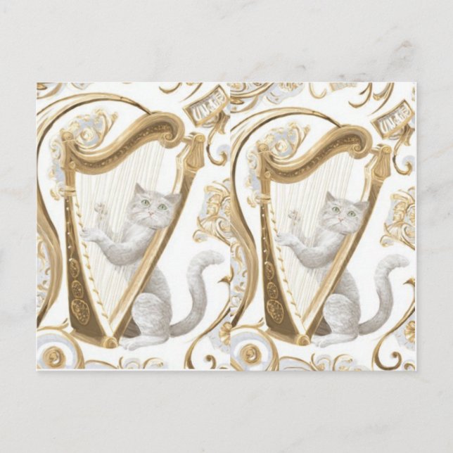 Postal Golden Harp Cat Postcard – Elegant Fantasy Art (Anverso)