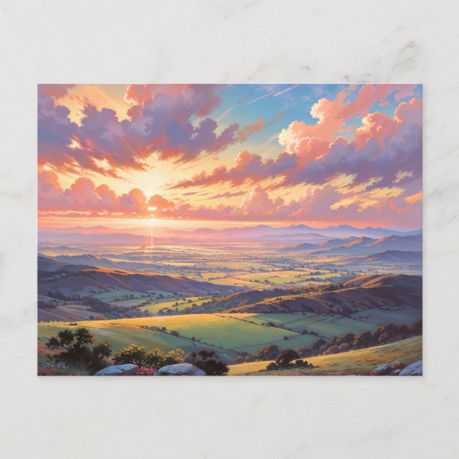 Postal Golden Hills - Vibrant Landscape Illustration (Anverso)