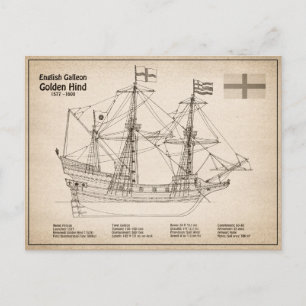 Postal Golden Hind - Planes de diseño de la huella del ba